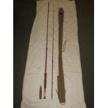 J.S.SHARPE 9.5' TWO PIECE SCOTTIE FISHING ROD WITH CORK HANDLE IN CANVAS BAG