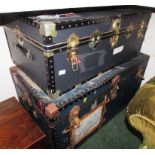 TWO TRAVEL TRUNKS WITH METAL CLASPS