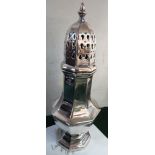 A.CHICK & SONS LTD SILVER SUGAR CASTER OF OCTAGONAL BALUSTER FORM, MARKS FOR LONDON 1975 (4.8 OZT)