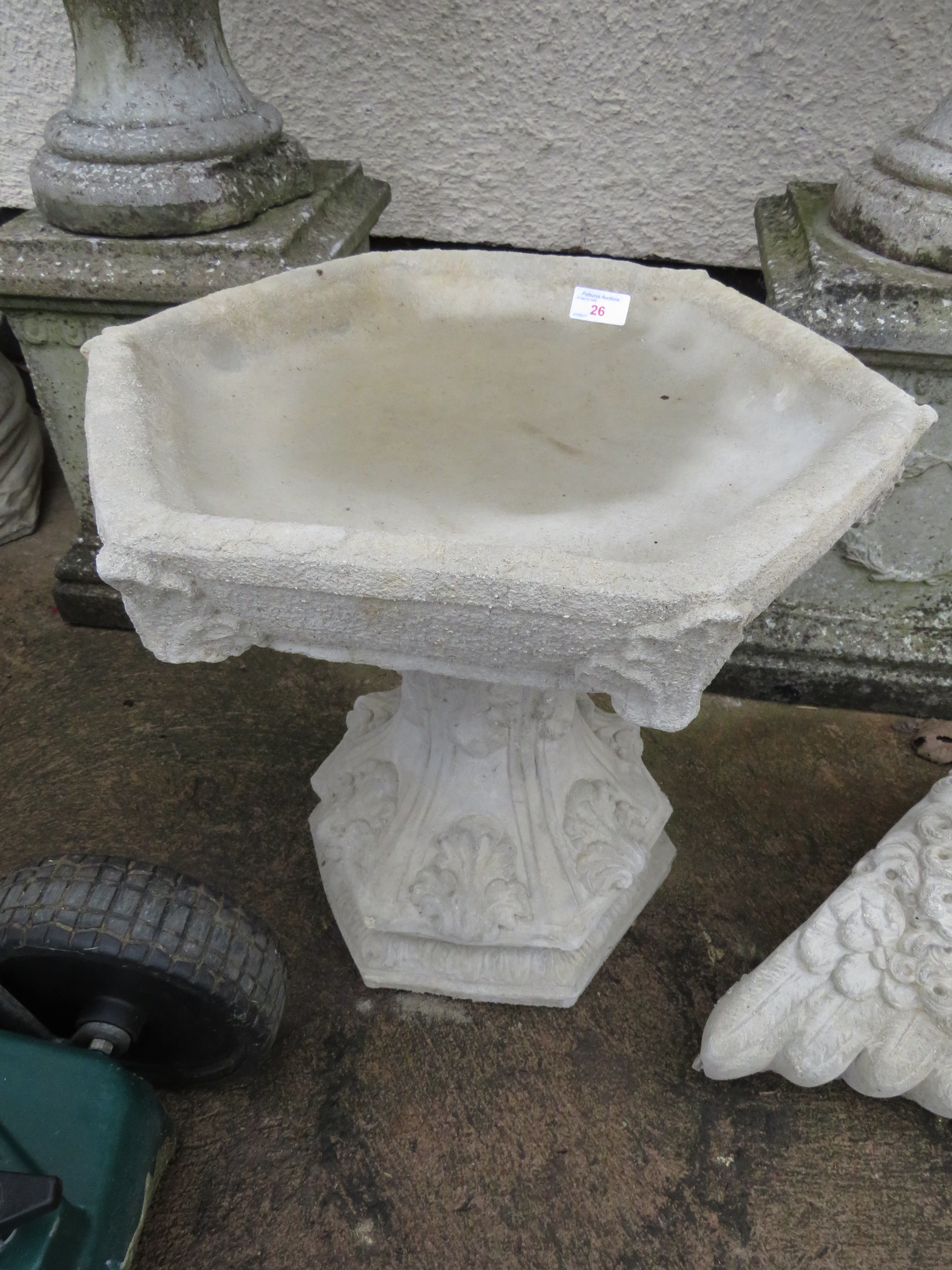 STONEWARE HEXAGONAL BIRDBATH