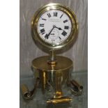 S.SMITH & SON LTD BRASS CASED CLOCK ON TRENCH ART BASE, TOGETHER WITH BRASS SHOE HORSE, LETTER