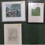 THREE FRAMED AND GLAZED COLOURED LIMITED EDITION PRINTS INCLUDING 'A SHADY MEADOW' BY JUNE BERRY