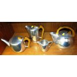 VINTAGE FOUR PIECE PICQUOT WARE STAINLESS TEA AND COFFEE SET - TEAPOT, COFFEE POT, HOT WATER JUG AND