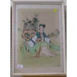 FRAMED AND GLAZED PAINTING ON SILK OF ORIENTAL WOMAN