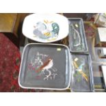 TWO PLATES DECORATED WITH BIRDS MARKED TO BASE 'MARAZION CORNWALL', ONE OTHER SIMILAR PLATE