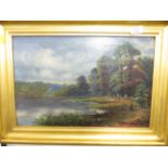 OIL ON CANVAS RIVER SCENE SIGNED LOWER RIGHT J.BELL