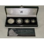Royal Mint 2007 Britannia Collection silver proof four-coin set, Two Pounds, One Pound, Fifty