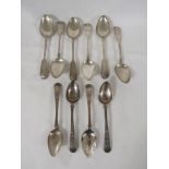 Six Victorian silver fiddleback teaspoons, the terminals moulded with scallops and monogrammed