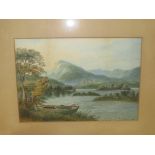 Henry Magenis (19th century) - rowing boat by lake with mountain beyond, watercolour, signed and