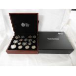 Royal Mint 2013 UK Premium proof coin set, (sixteen coins), in a polished wooden case with