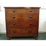 A good quality early Victorian chest of two short over three long drawers on bun feet