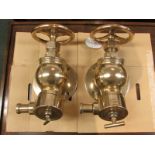 Two Morris's Patent brass fire hose valves, stamped John Morris & Sons