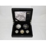 Royal Mint United Kingdom UK Silver Celebration Set 2010 - £5 coin, £2 coin, fifty pence coin, and