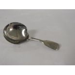 Victorian silver caddy spoon with a pear-shaped bowl and terminal monogrammed MAC, marks for Exeter,