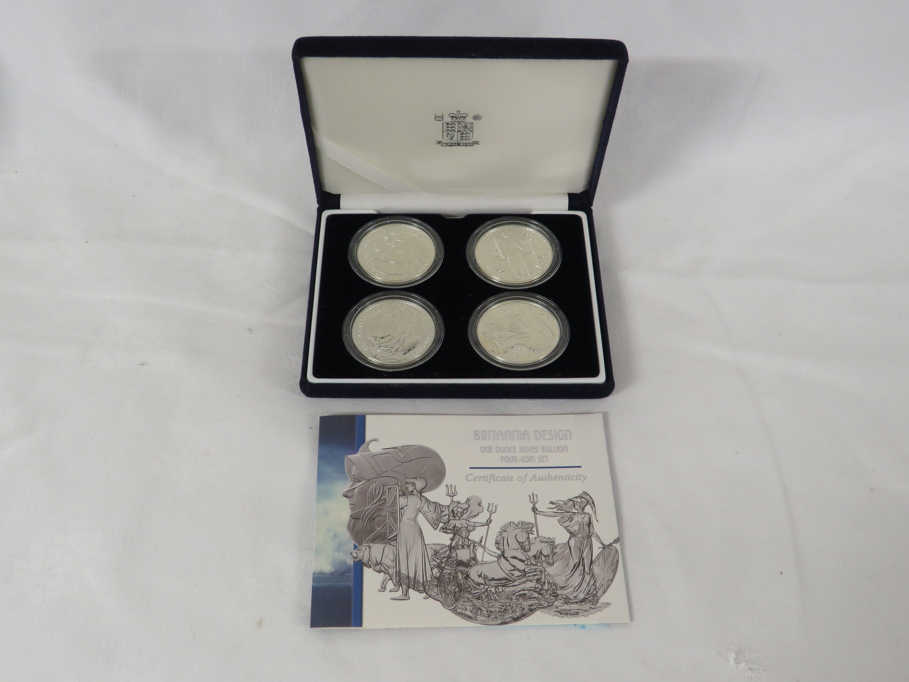 The Royal Mint Britannia Design one ounce silver bullion four-coin set, £2 denomination, with