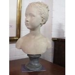 After Jean Antoine Houdon (1741-1828) - plaster bust of Louise Brongniart on a grey marble socle,