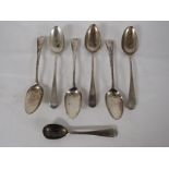 Six George III silver teaspoons, marks for London, 1799, maker's stamp William Eley and William