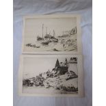 After Ernest Stephen Lumsden (1883-1945) - two etchings depicting busy riverside scenes, each signed