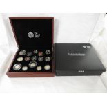 Royal Mint United Kingdom 2014 Premium Proof coin set (fifteen coins) in polished wooden