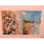 After Salvador Dali (1904-1989) - reproduction print depicting surreal scene with three figures in