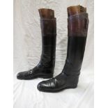 Pair of leather riding boots with Maxwell of Dover Street, London, wooden stretchers