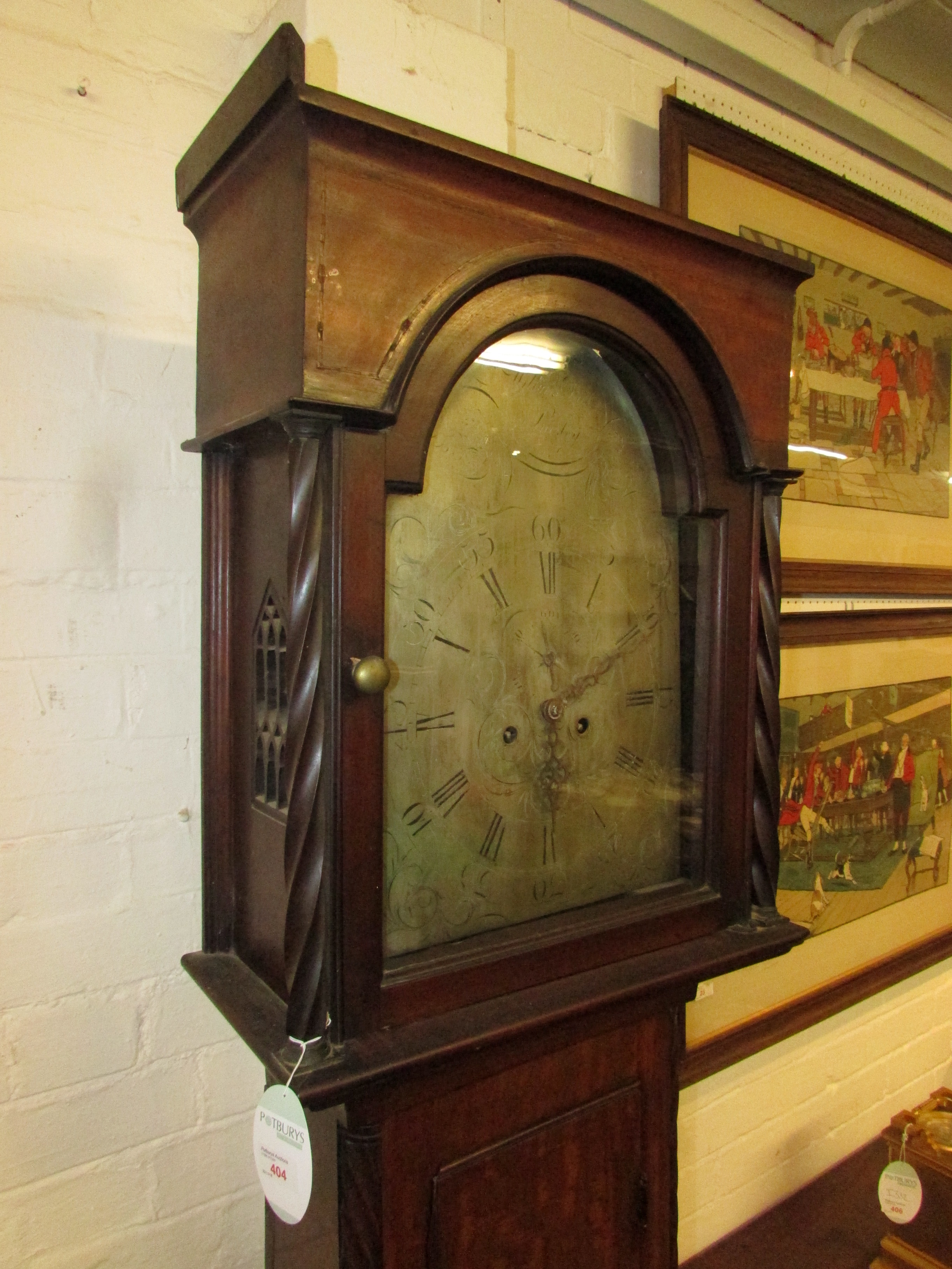 A late 18th century mahogany long case clock with an inlaid square hood, twisted side column - Image 2 of 4