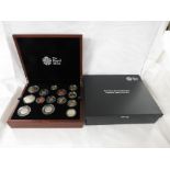 Royal Mint 2015 UK Premium proof coin set, (thirteen coins and premium medal) in polished wooden