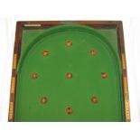 A folding table top bagatelle board stamped Mechi 4 Leadenhall St London, green baize, nine numbered