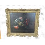Still life flowers in basket, oil on canvas, (32cm x 38.5cm), in a moulded gilt gesso frame