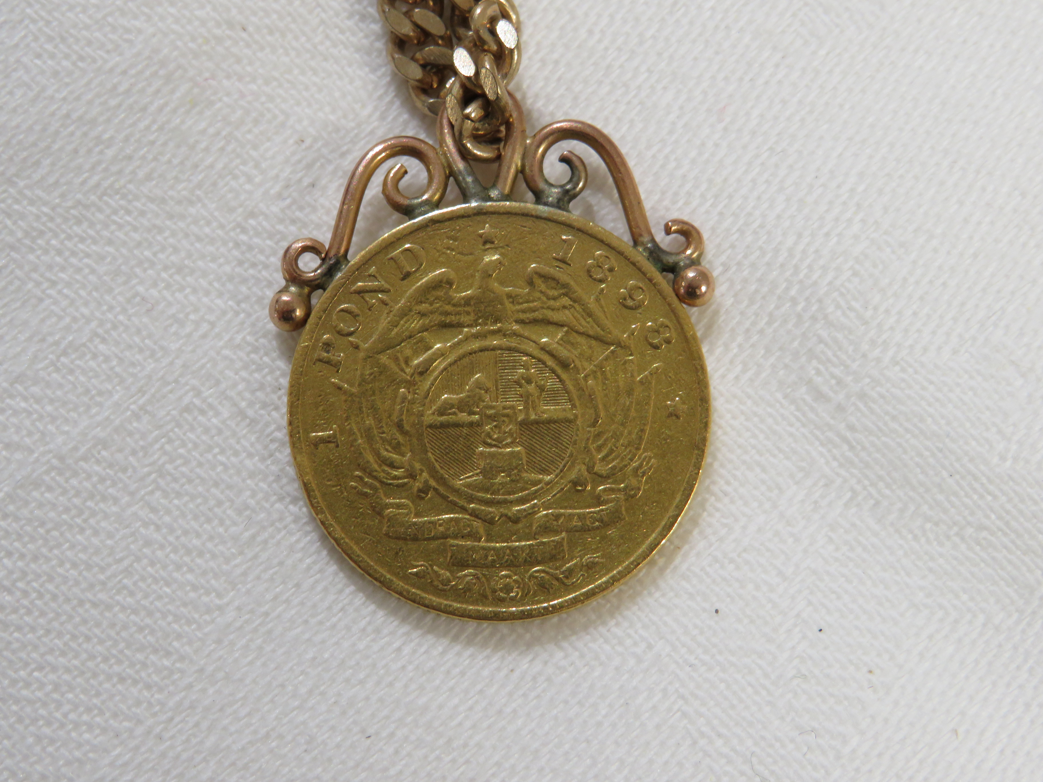 1898 South African One Pond gold coin mounted as a pendant, with a base metal chain - Image 3 of 3