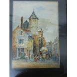 European town scene with figures and cart, signed and dated Stanley 1918 lower left, (32cm x 22cm)
