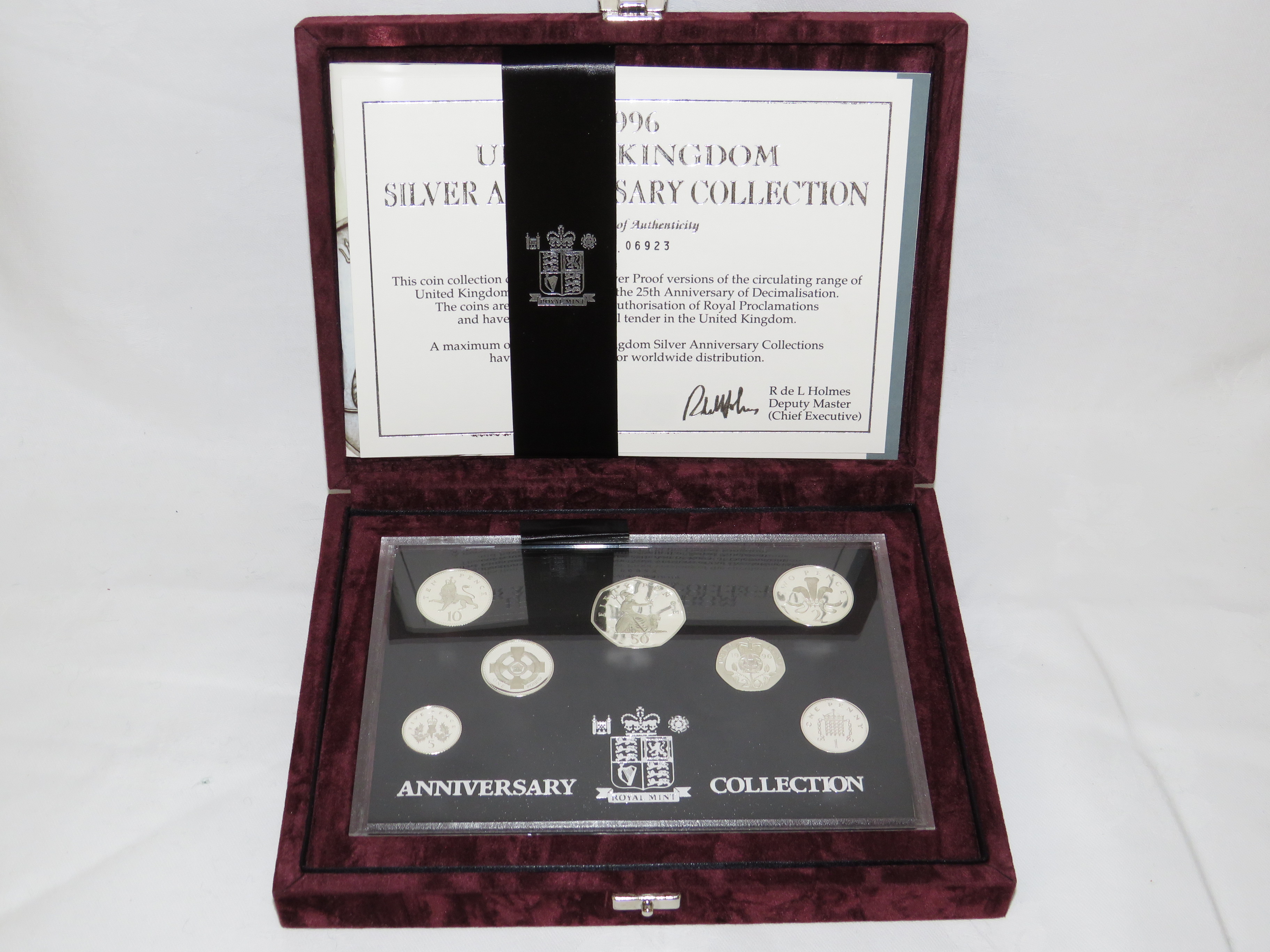 Royal Mint 1996 United Kingdom Silver Anniversary Collection containing silver Proof versions of the