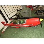 Scale flying model 'two-seater' aeroplane, red, single propeller with engine, overall length