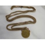1898 South African One Pond gold coin mounted as a pendant, with a base metal chain
