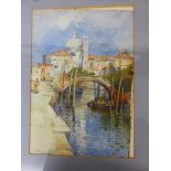 Lilian Russell Bell (1864-1947) - Italian scene with bridge, watercolour, signed lower left (