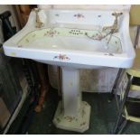 19TH CENTURY SHELVAS CERAMIC SINK ON PEDESTAL WITH BRASS TAPS