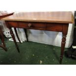 VICTORIAN MAHOGANY HALL TABLE ON TURNED LEGS WITH SINGLE DRAWER