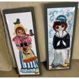 PAIR OF MOUNTED JERSEY POTTERY TILES - ONE WITH SAILOR AND ONE WITH GIRL