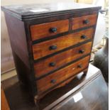 ORNAMENTAL MAHOGANY VENEERED TABLETOP CHEST OF DRAWERS AND WOOD VENEERED SHOE SHINE BOX