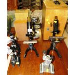 SIX ASSORTED MICROSCOPES AND BODIES INCLUDING W.WATSON & SONS