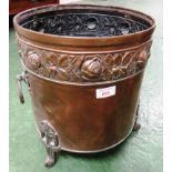 BEATEN COPPER COAL BUCKET ADORNED WITH ROSES