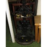 CAST METAL UMBRELLA STAND WITH DRIP TRAY MODELLED WITH BOY AND GIRL AND FOLIAGE