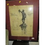 FRAMED SKETCH OF STATUE OF PERSEUS IN FLORENCE