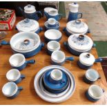DENBY STYLE BLUE AND WHITE GLAZED STONEWARE TEA, COFFEE AND DINNER WARE