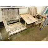 WOODEN GARDEN BENCH WITH INTEGRAL TABLE