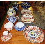 GINGER JARS, TEAPOT, BOWLS AND PLATES DECORATED IN CHINESE AND JAPANESE STYLE