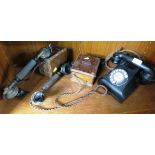 BLACK BAKELITE DIALER TELEPHONE AND TWO OTHER VINTAGE TELEPHONES