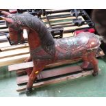 VINTAGE STAINED AND PAINTED WOODEN ROCKING HORSE
