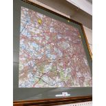 FRAMED AND GLAZED MAP OF RICHMOND PARK AREA OF LONDON AND FRAMED MAP OF EAST DEVON