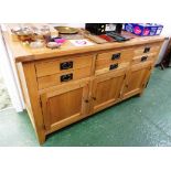 LARGE BESP-OAK FURNITURE LIGHT OAK SIDEBOARD WITH THREE DRAWERS OVER THREE CUPBOARD DOORS AND